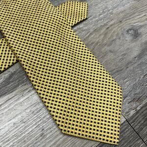 Ermenegildo Zegna Yellow Men 58" Basketweave Geometric Check Silk Italy Made Tie